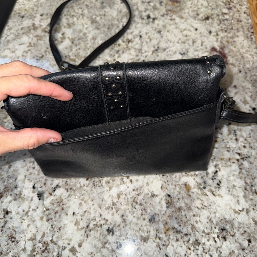 Black Studded Leather Crossbody Bag - Picture 3 of 3